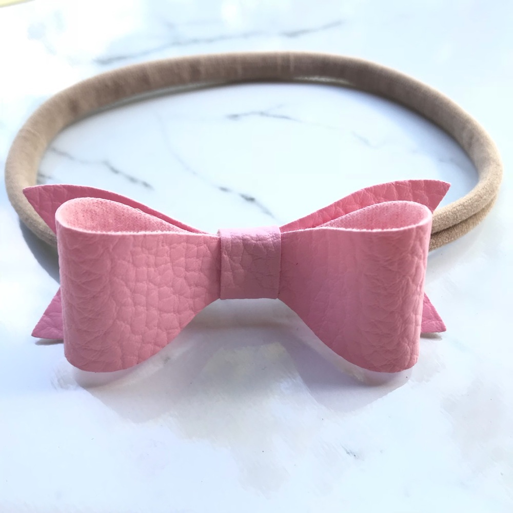 ☀️ 4 for $12 Light Pink Faux Leather Hair Bow